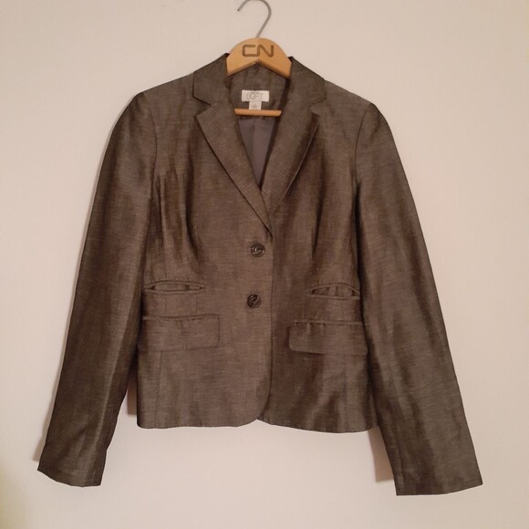Ann Taylor Loft linen classic gray Blazer jacket 2 xs quiet luxury dark academia - Picture 1 of 9